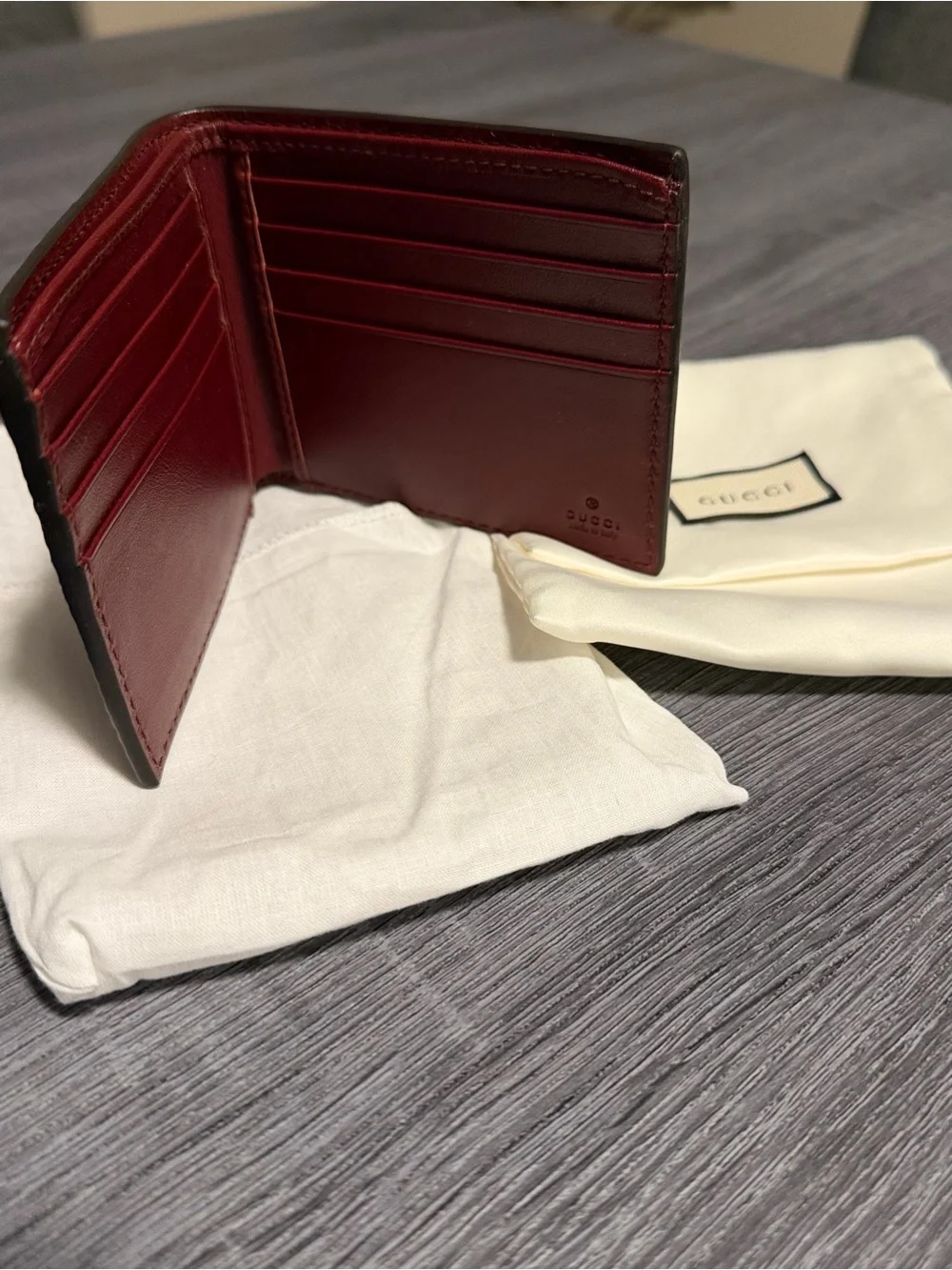 Gucci Men's Burgundy Lizard-Embossed Card Holder Wallet